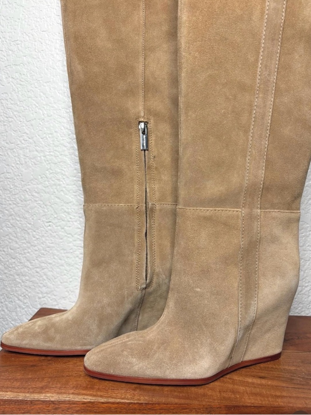 Franco Sarto Tan Suede Knee-High Wedge Boots